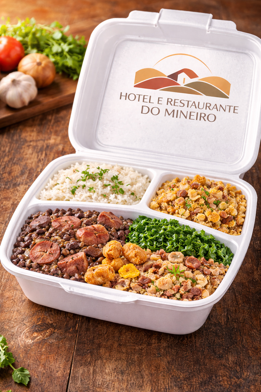 Marmitex grande com arroz feijão proteína e salada